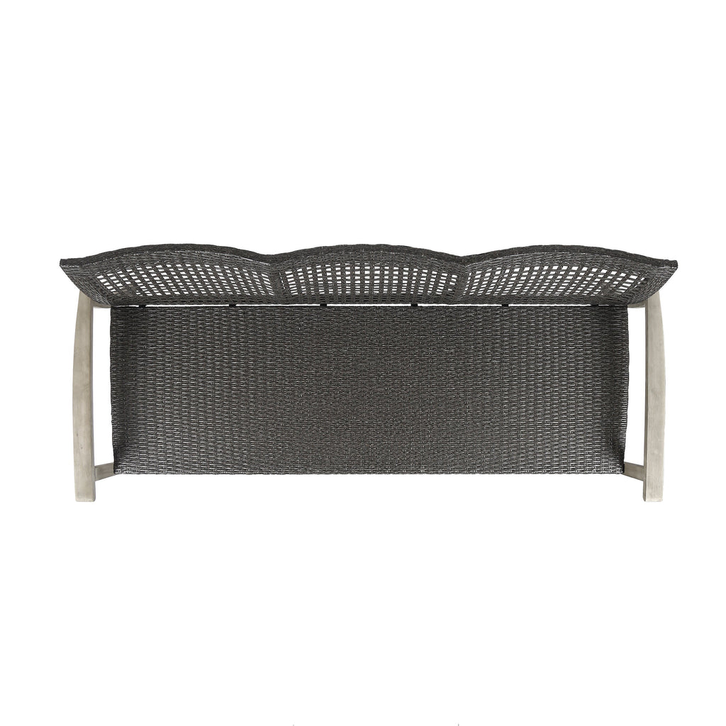 Outdoor Sofa Acacia Wood Wicker 3 Seater Gray 75.5in