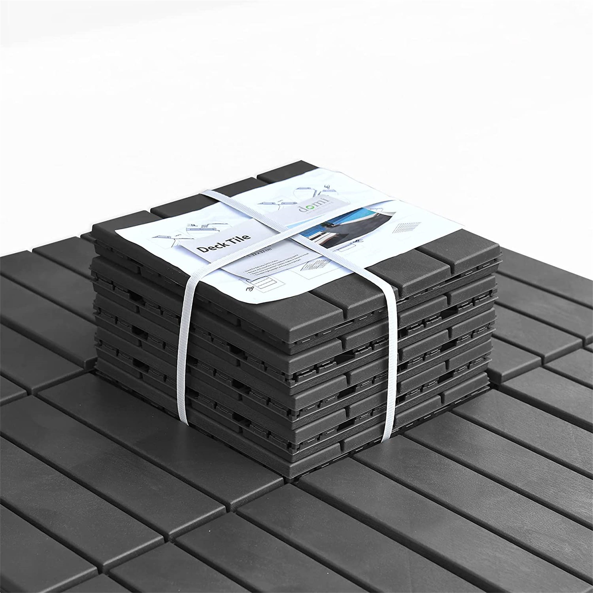 Outdoor Deck Tiles Composite Dark Gray 12" Interlocking Pack 9