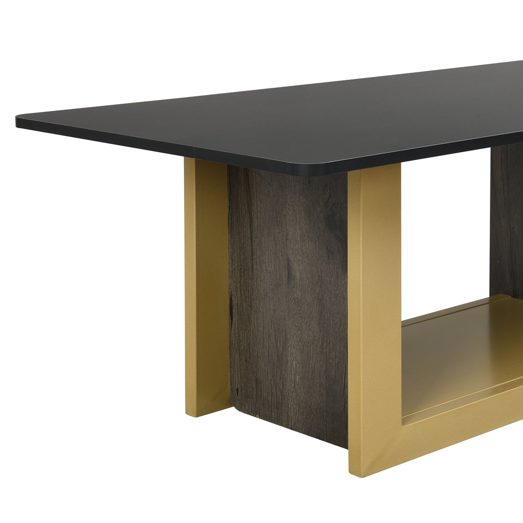 TV Stand and Coffee Table Set 2-Piece White Gold MDF Metal Legs Fits Large TV