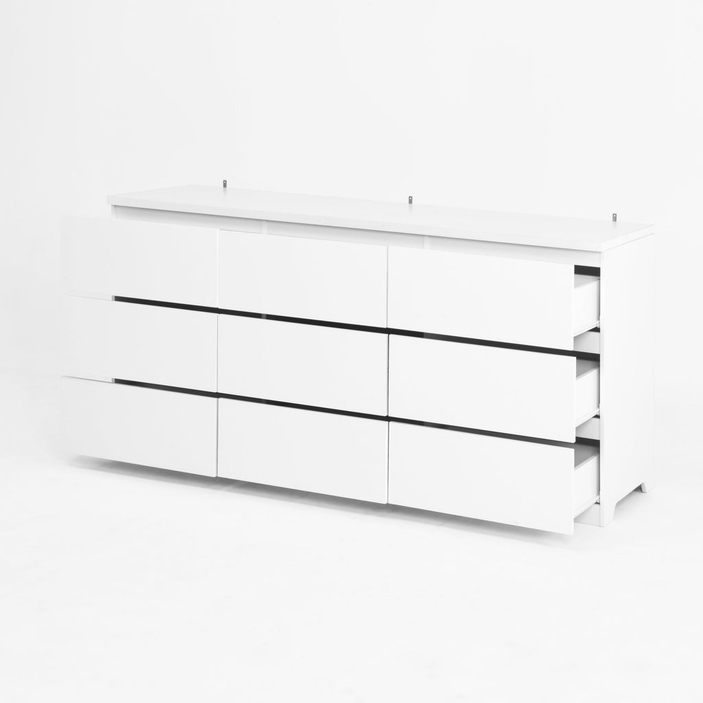 Dresser Modern 9-Drawer White Particle Board Handleless 63x15.74x29.5 In