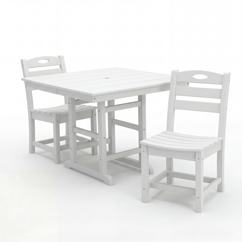 Outdoor Patio Dining Set HDPE White 3 Piece Square Table 2 Chairs Seats 2