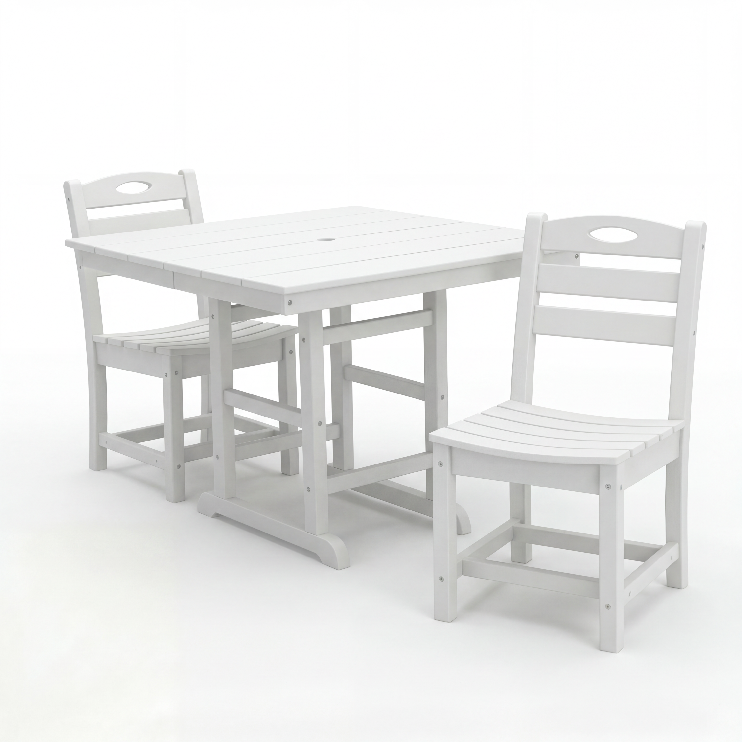 Outdoor Patio Dining Set HDPE White 3 Piece Square Table 2 Chairs Seats 2