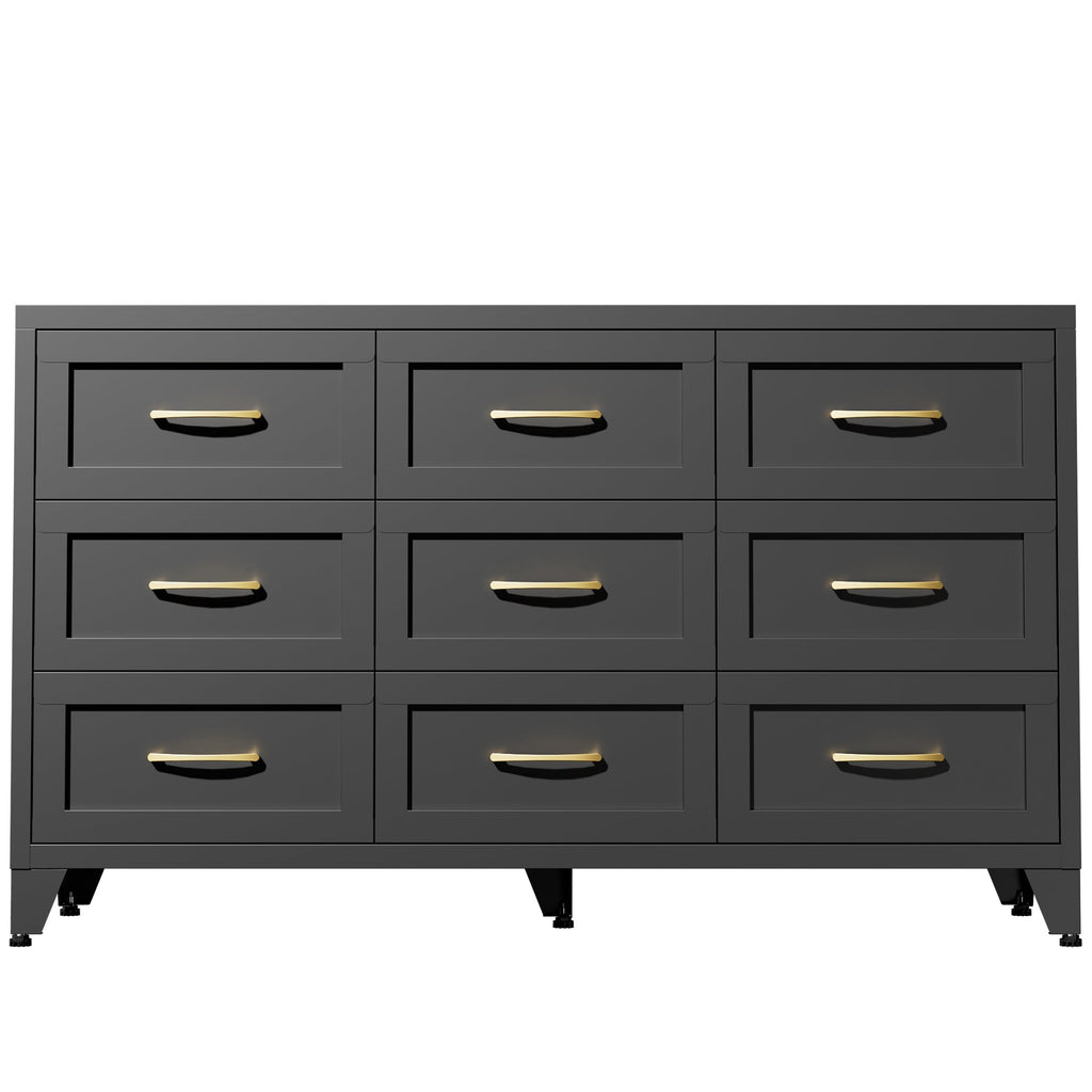 Dresser 9-Drawer Black Steel Smooth-Glide Powder Coat 52x15.8x30 In