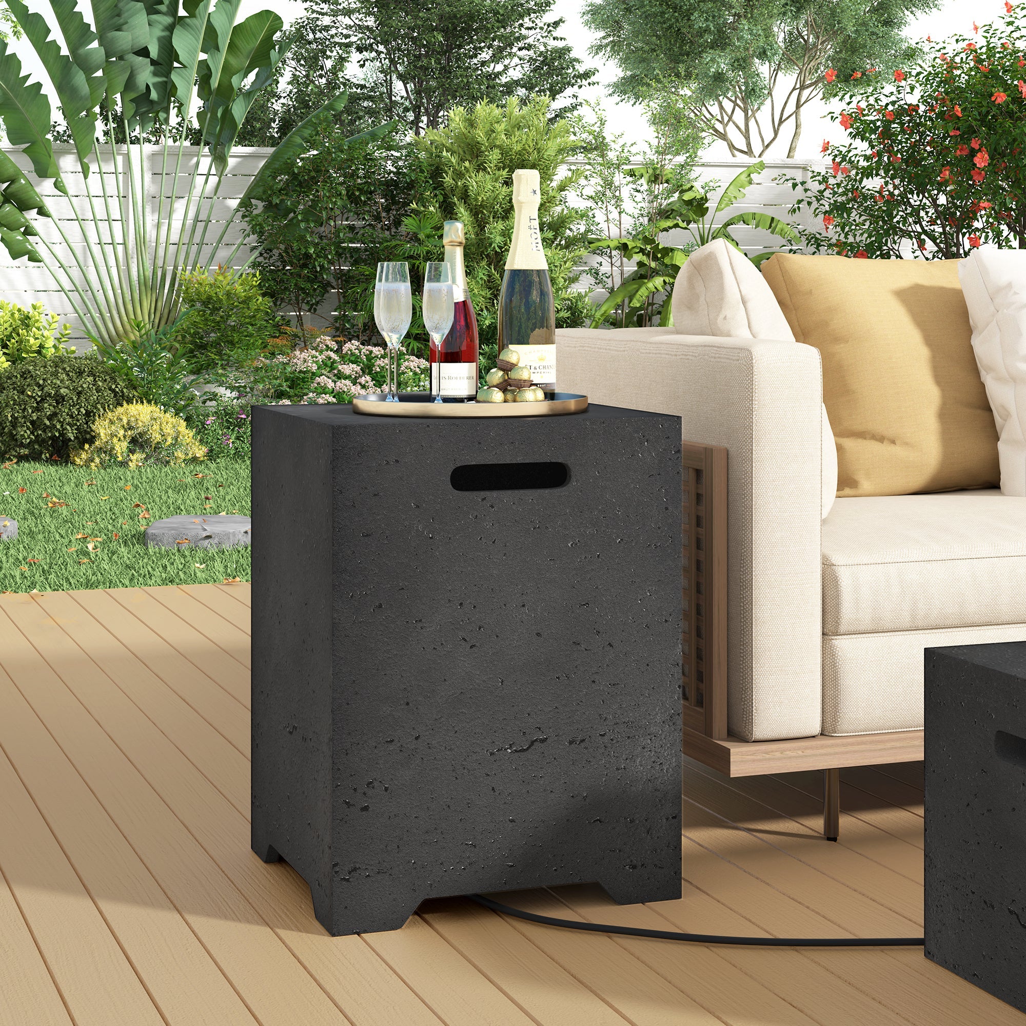 Propane Fire Pit Square MGO 40000 BTU 24" with Side Table Cover