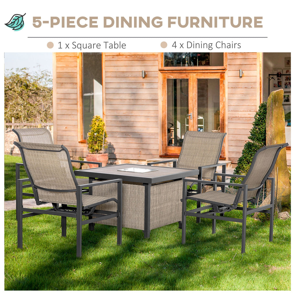 Outdoor Dining Set Steel Beige 5 Piece 4 Rocking Chairs Ice Bucket Table
