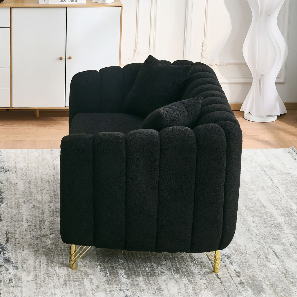 Loveseat Modern Chenille Black Gold Metal Legs 2 Seat 63 In 500 LB