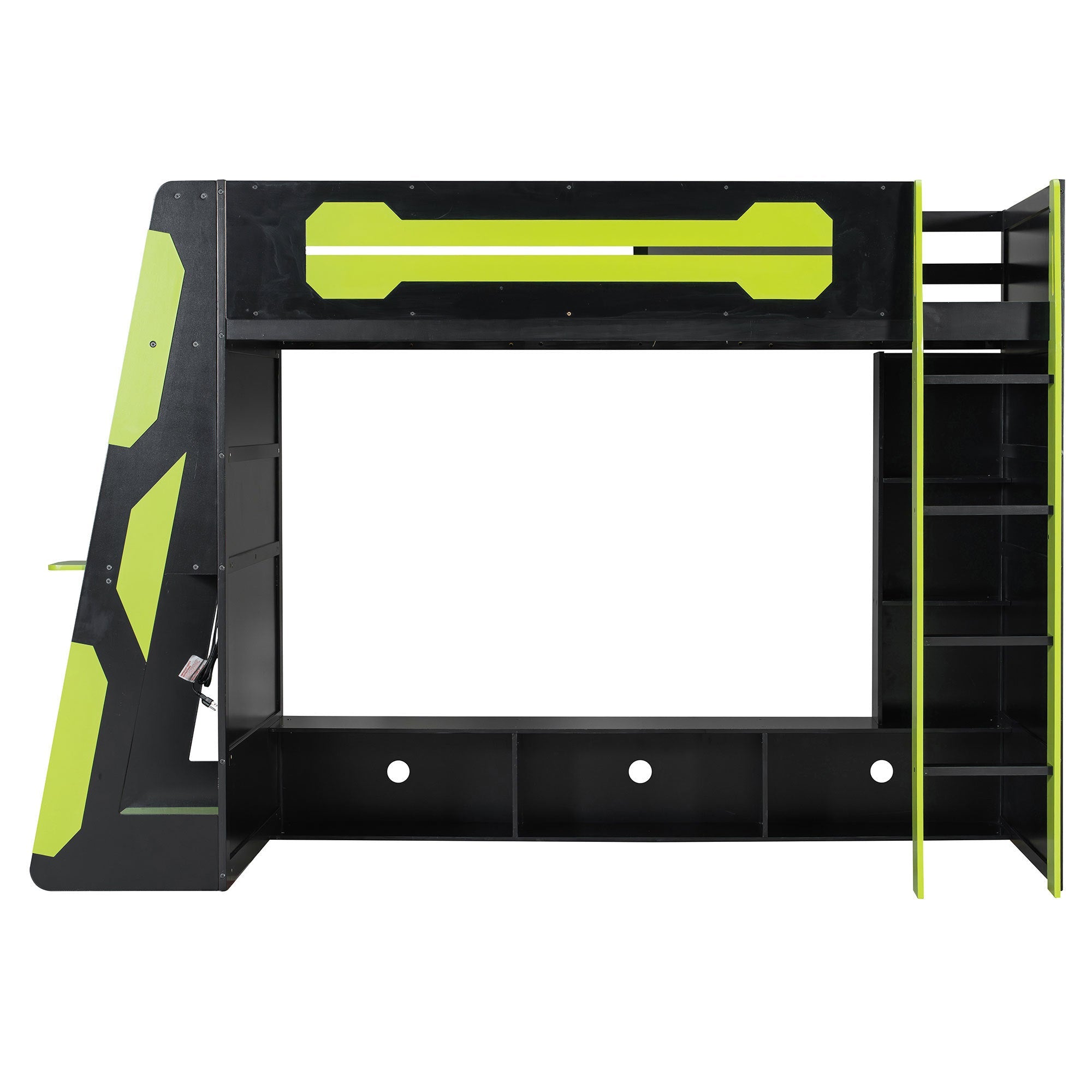 Twin Size Wood Loft Bed with Desk, Multi-storage Shelves and RGB Light, Green