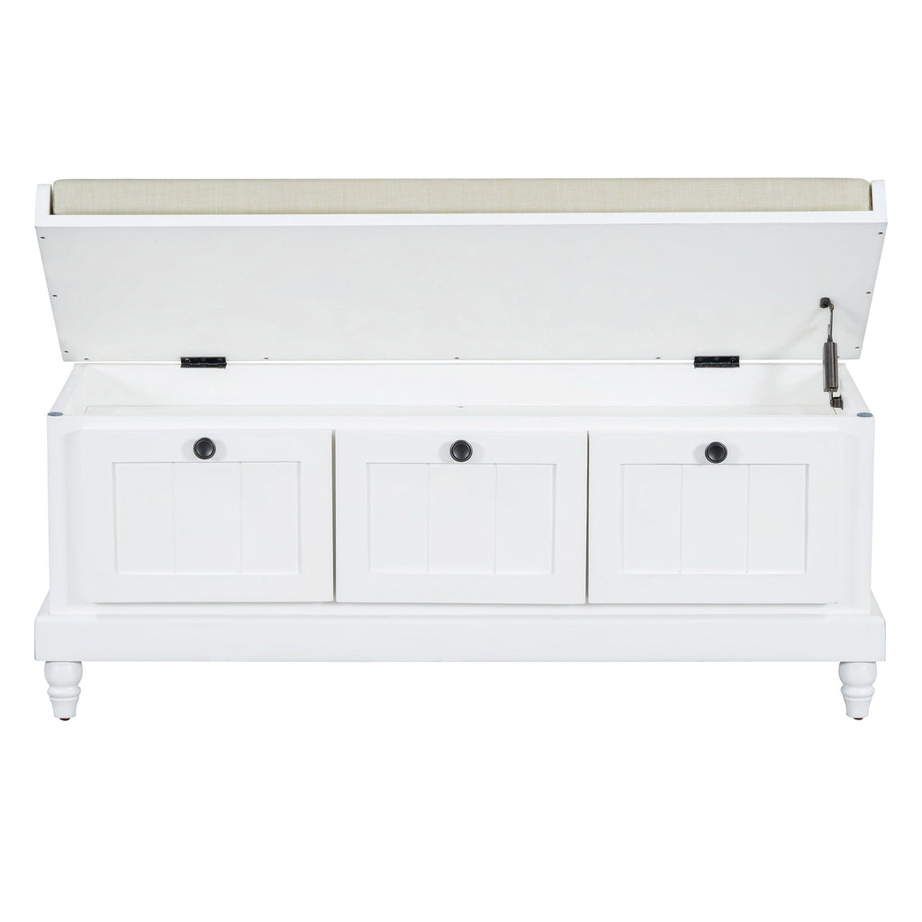 Entry Bench Fluted MDF White Cushioned Seat 3 Drawers 44x16x19