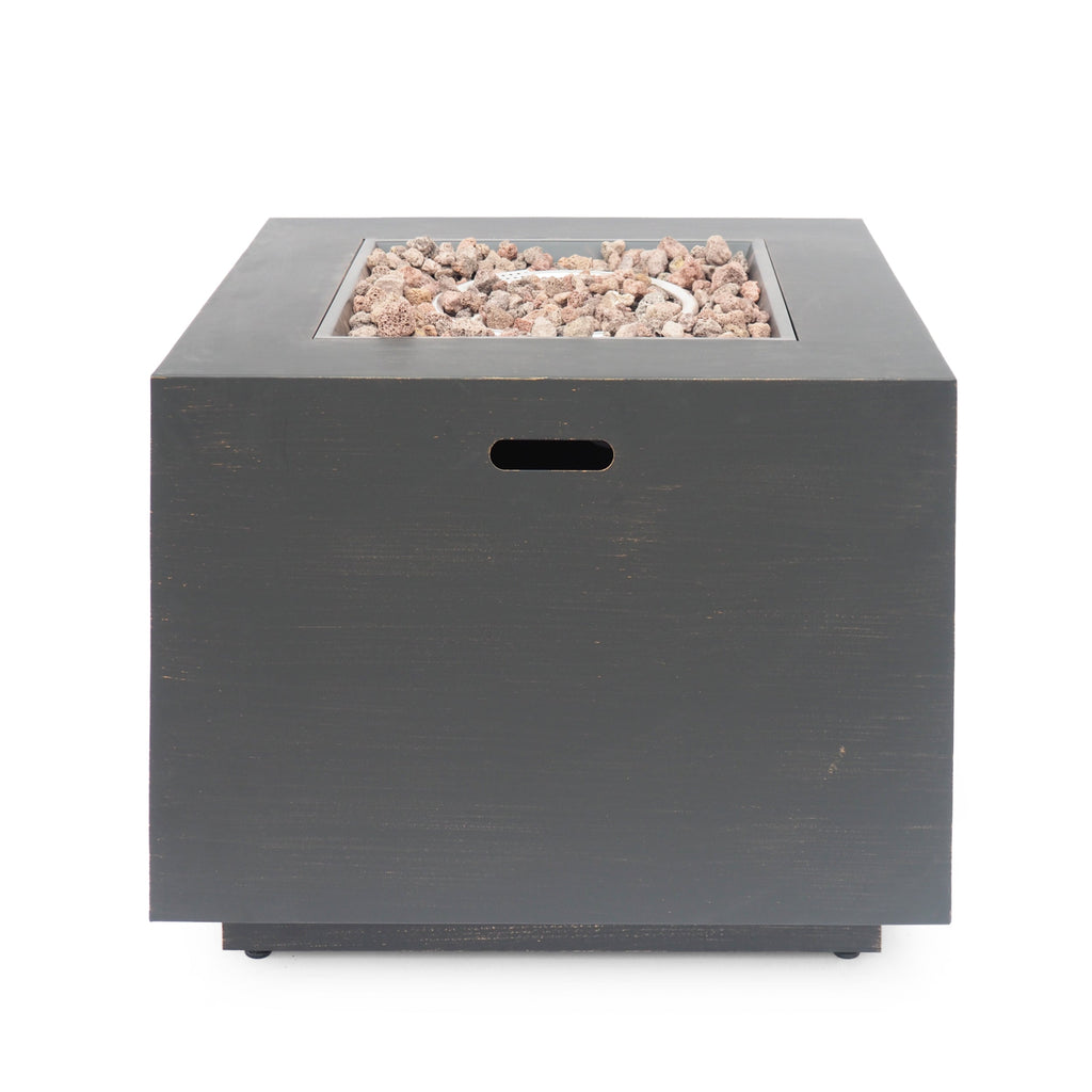 33' Outdoor Iron Square Propane Fire Pit, Tank Inside, Brushed Brown 50,000 BTU