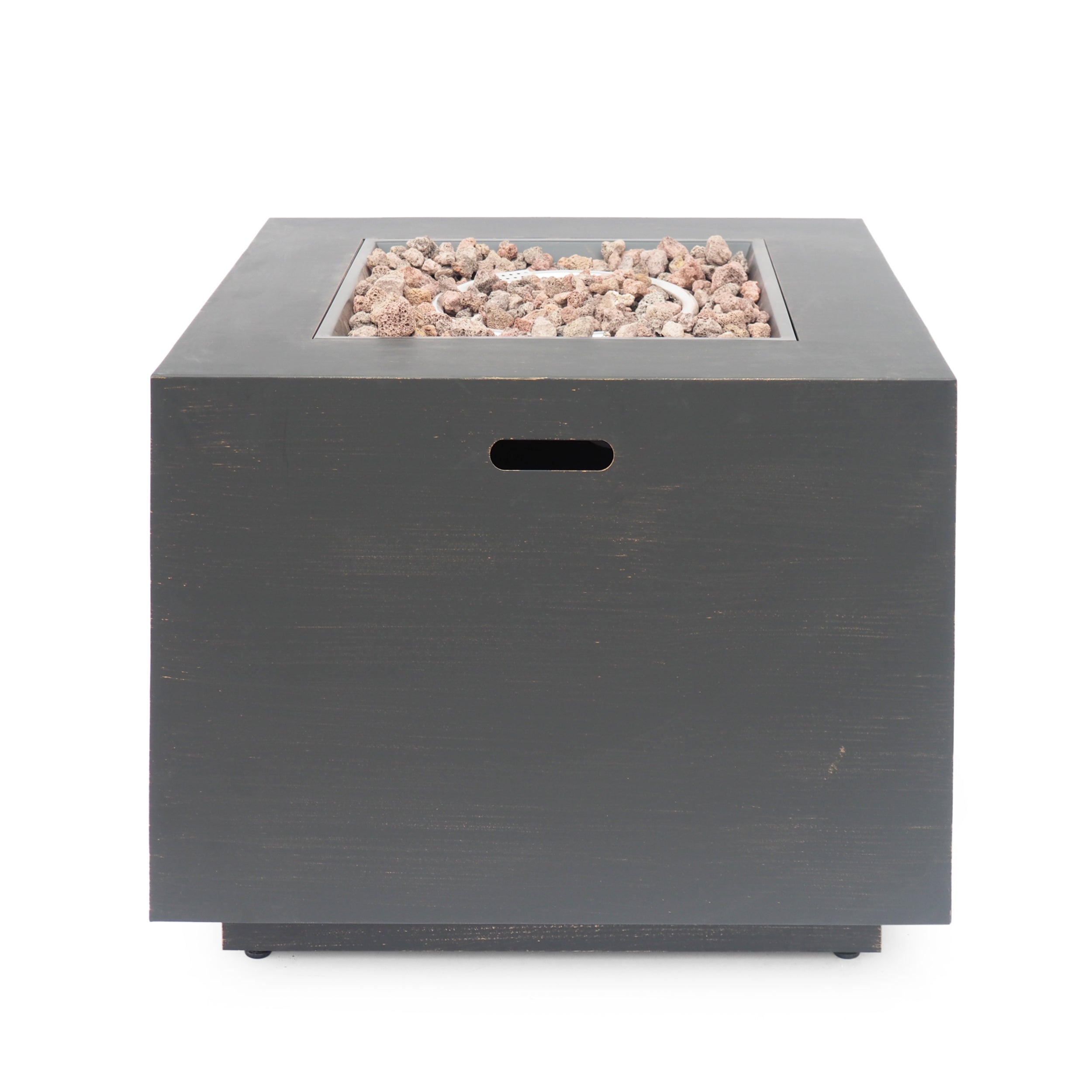 33' Outdoor Iron Square Propane Fire Pit, Tank Inside, Brushed Brown 50,000 BTU