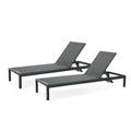 Outdoor Chaise Lounge Mesh Aluminum Black Gray Set of 2 Adjustable 77.5x25 In