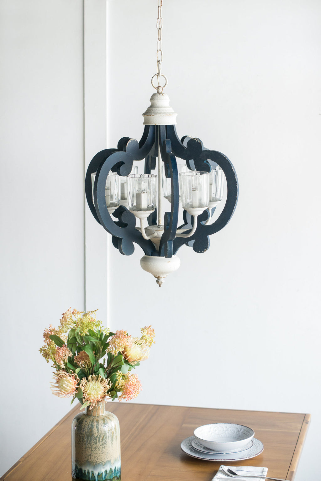 Wood Chandelier 6-Light Farmhouse Natural Wood Pendant Kitchen Dining