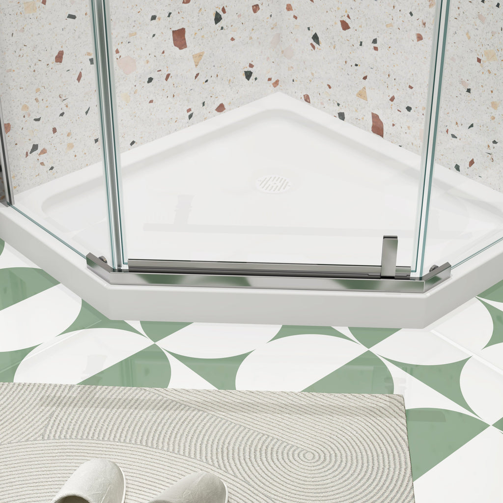Pivot Shower Door 34.75 x 72 in. Frameless Neo-Angle Chrome, 1/4in Tempered