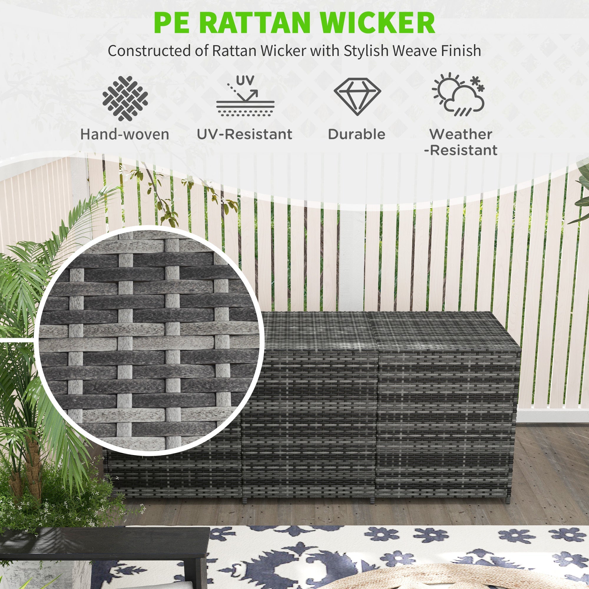 175 Gallon Outdoor Storage Box with Inner Liner, PE Rattan Wicker Deck Box with