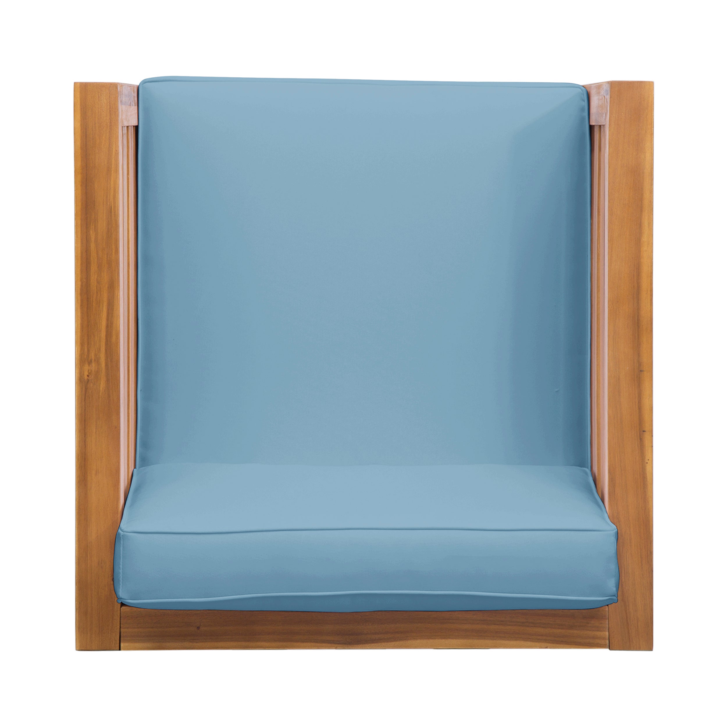 Outdoor Club Chair, Acacia Wood Patio Chair with Fabric Cushion, Teak Frame Blue Cushion