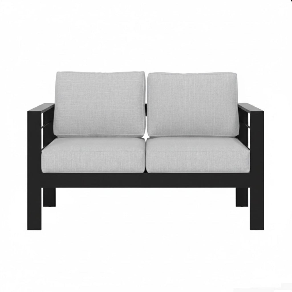 Outdoor Loveseat Aluminum Black Gray Cushion 50in 600 lb Capacity
