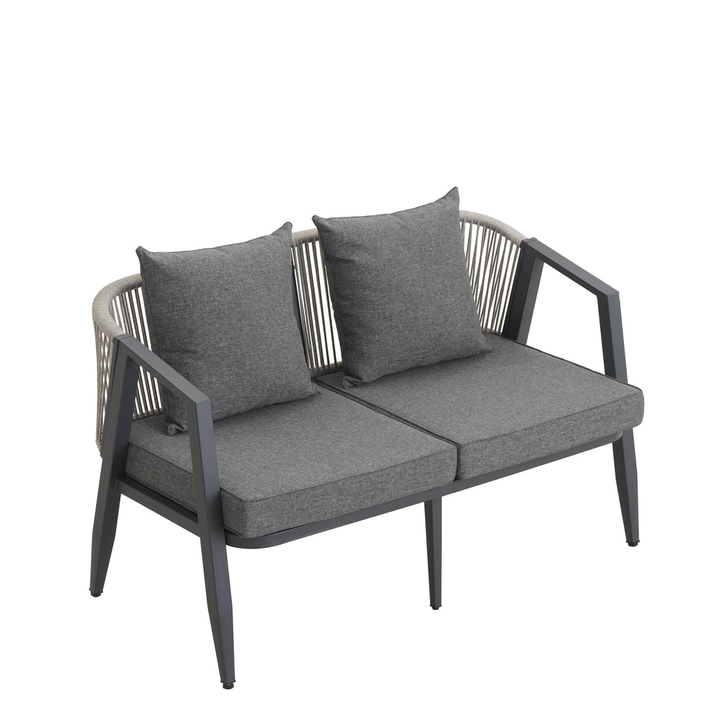 Outdoor Seating Set 4 Piece Bench Chairs Table Iron Gray