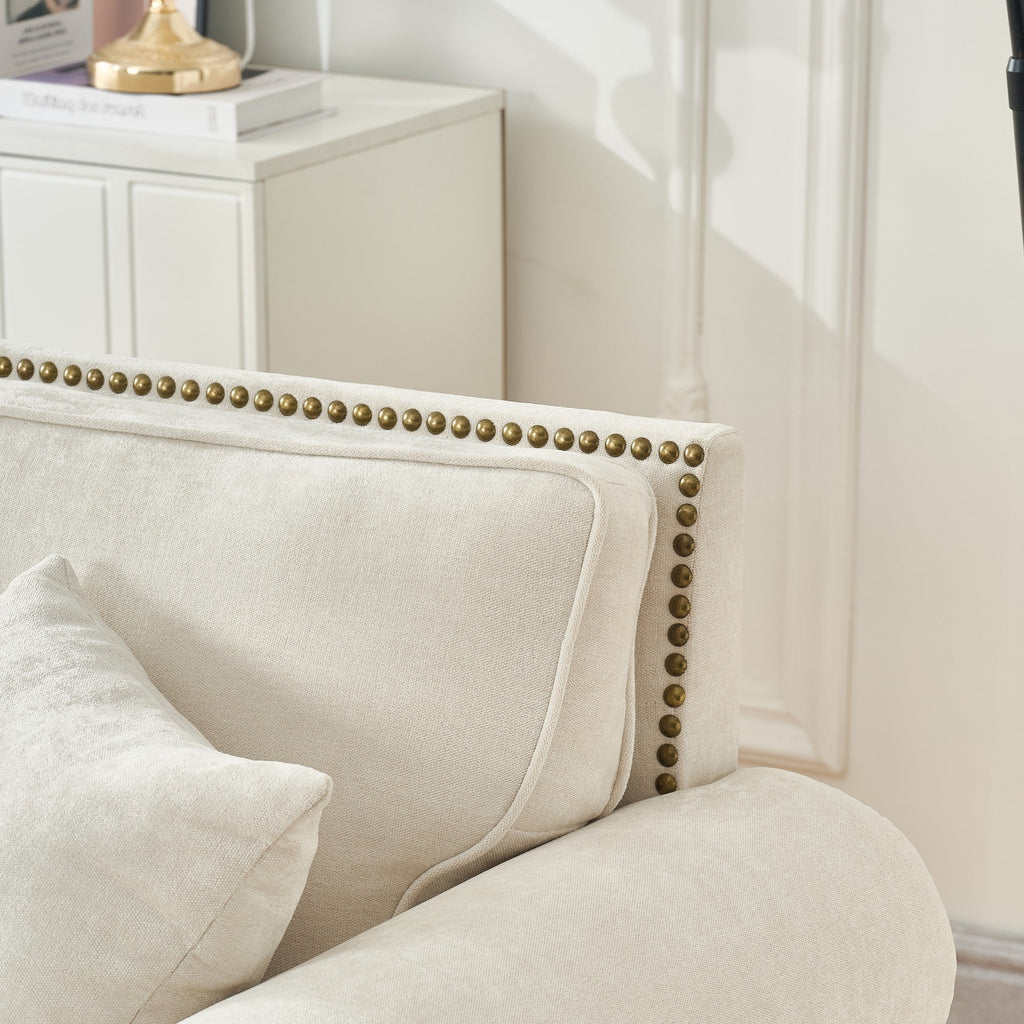 Loveseat Chenille Beige Rolled Arms Nailhead Trim 63 In 700 LB