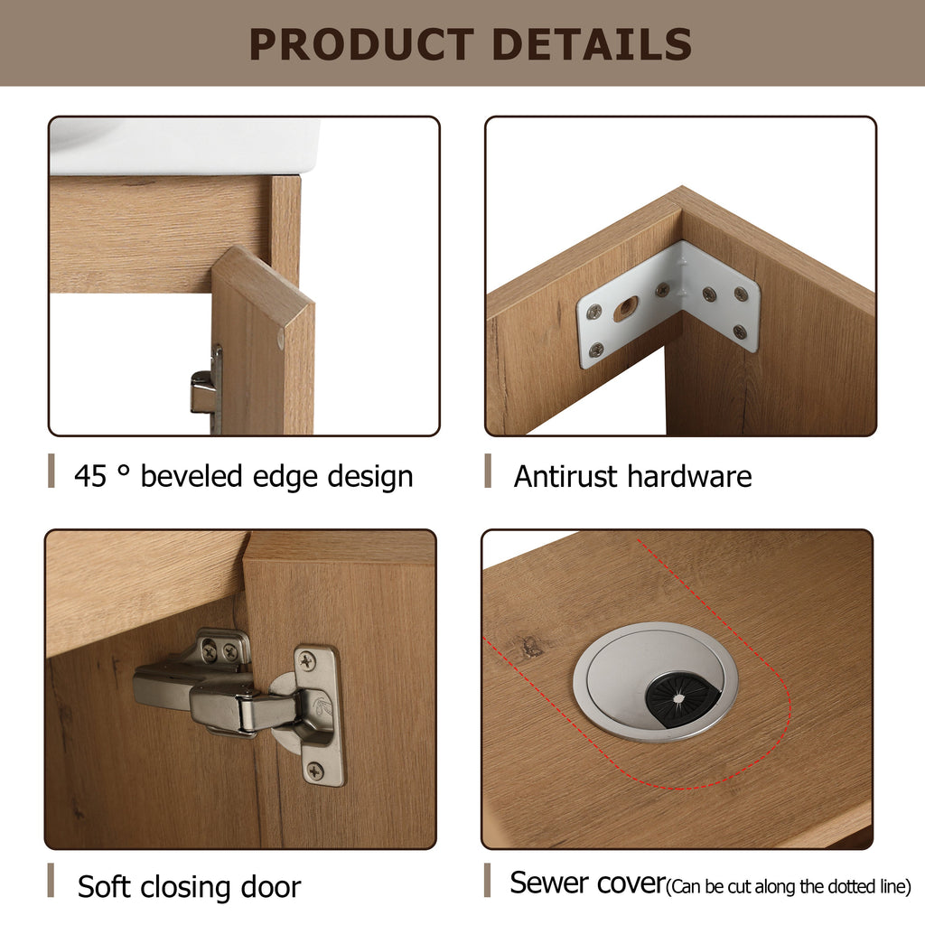 23' Freestanding Bathroom Vanity with Sink, Soft Close Doors