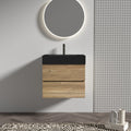 24' Floating Bathroom Vanity with Matte Black Quartz Sink and Oak Drawers