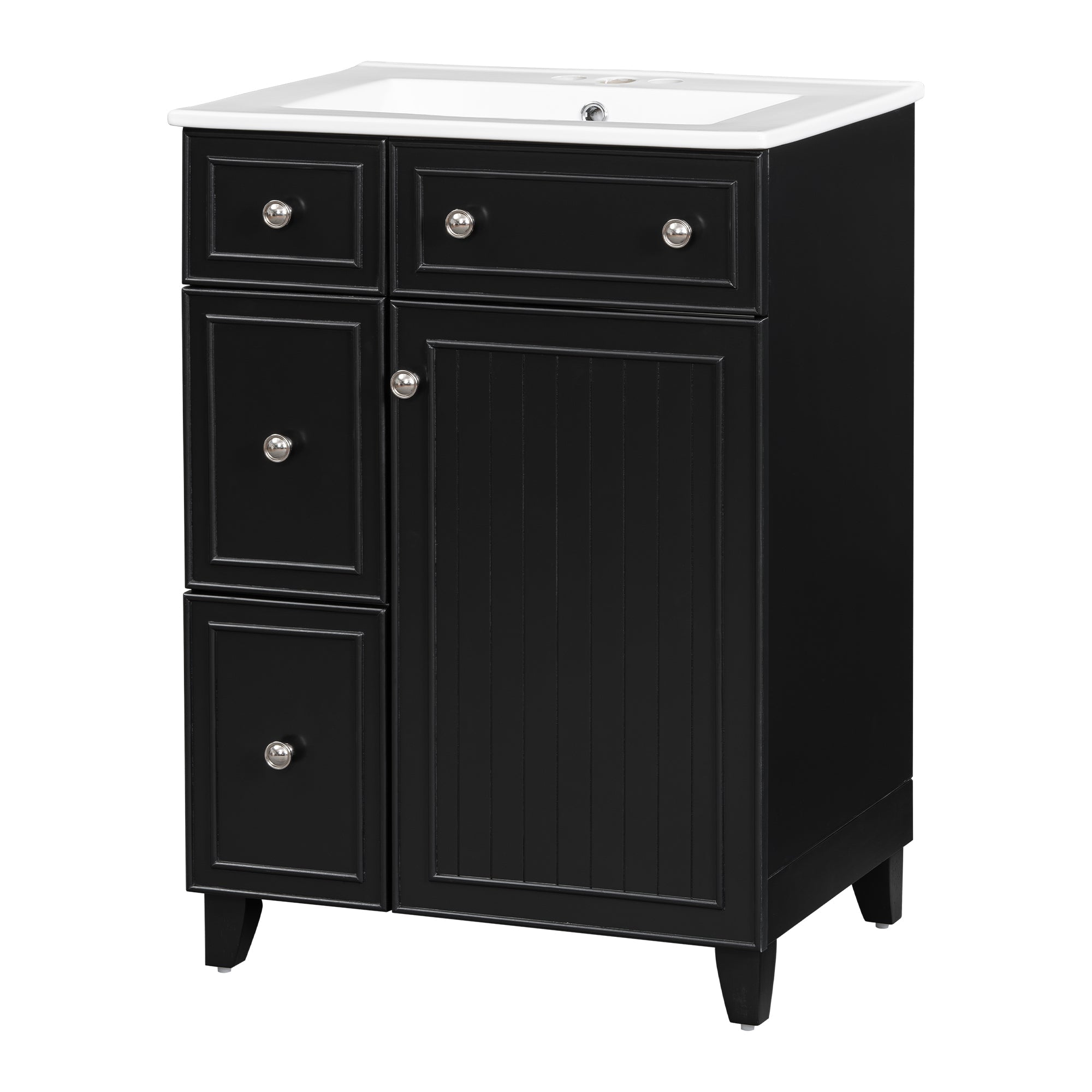 Transitional Bathroom Vanity Cabinet with Ceramic Sink, 24-Inch, Black, Solid...
