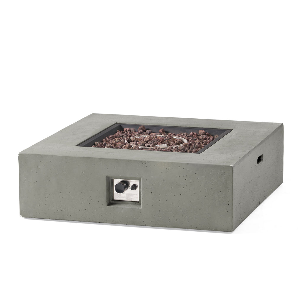 Contemporary 50,000 BTU Square MgO Fire Table with Clean Lines in Light Grey