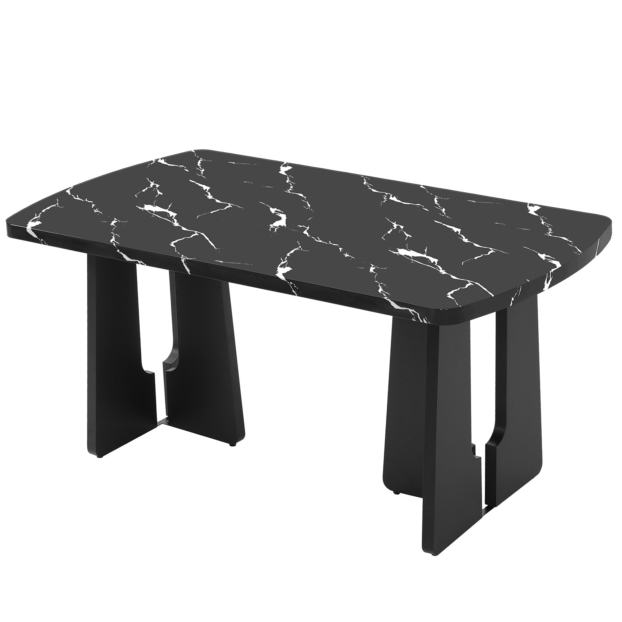 6 Piece Modern Dining Table Set, 63' Faux Marble Dining Table with Geometric