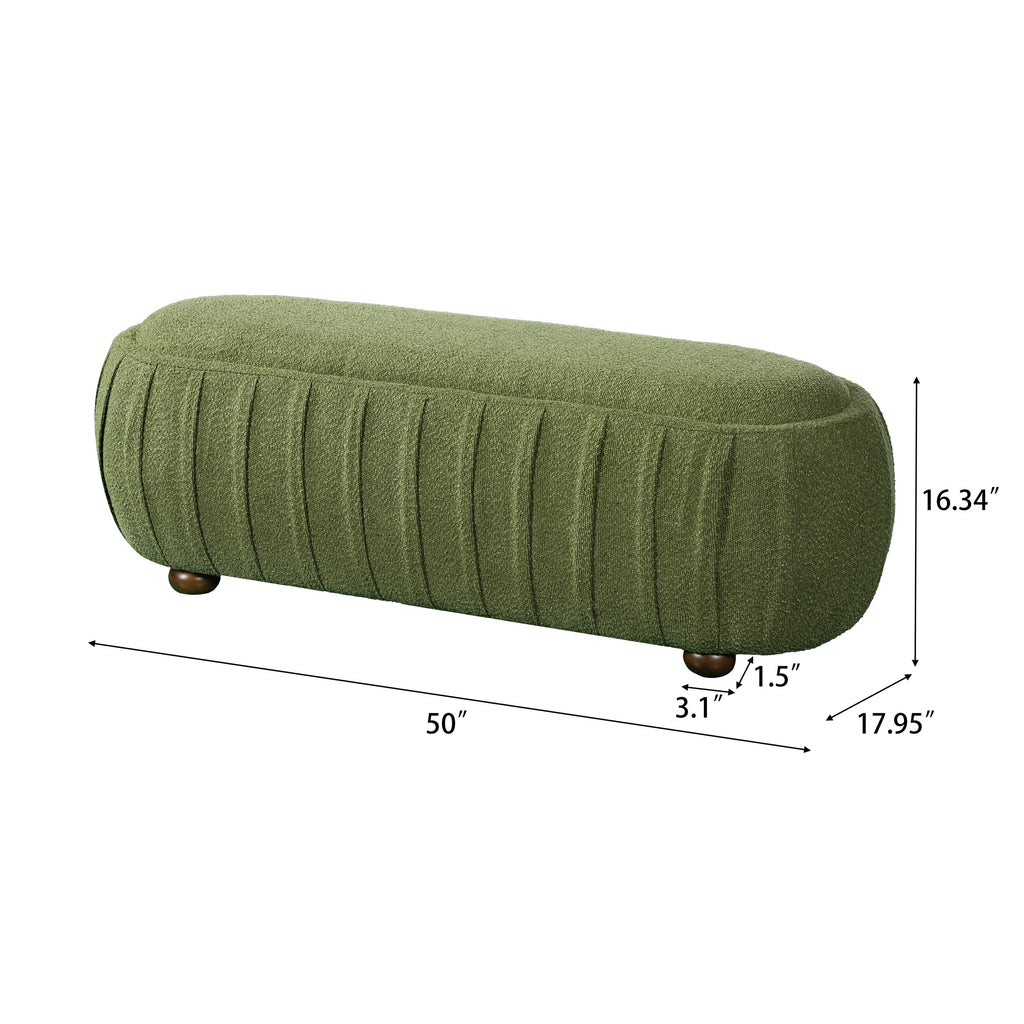 Upholstered Oval Ottoman Olive Green Boucle Rubberwood Legs 50x17.95x16.34