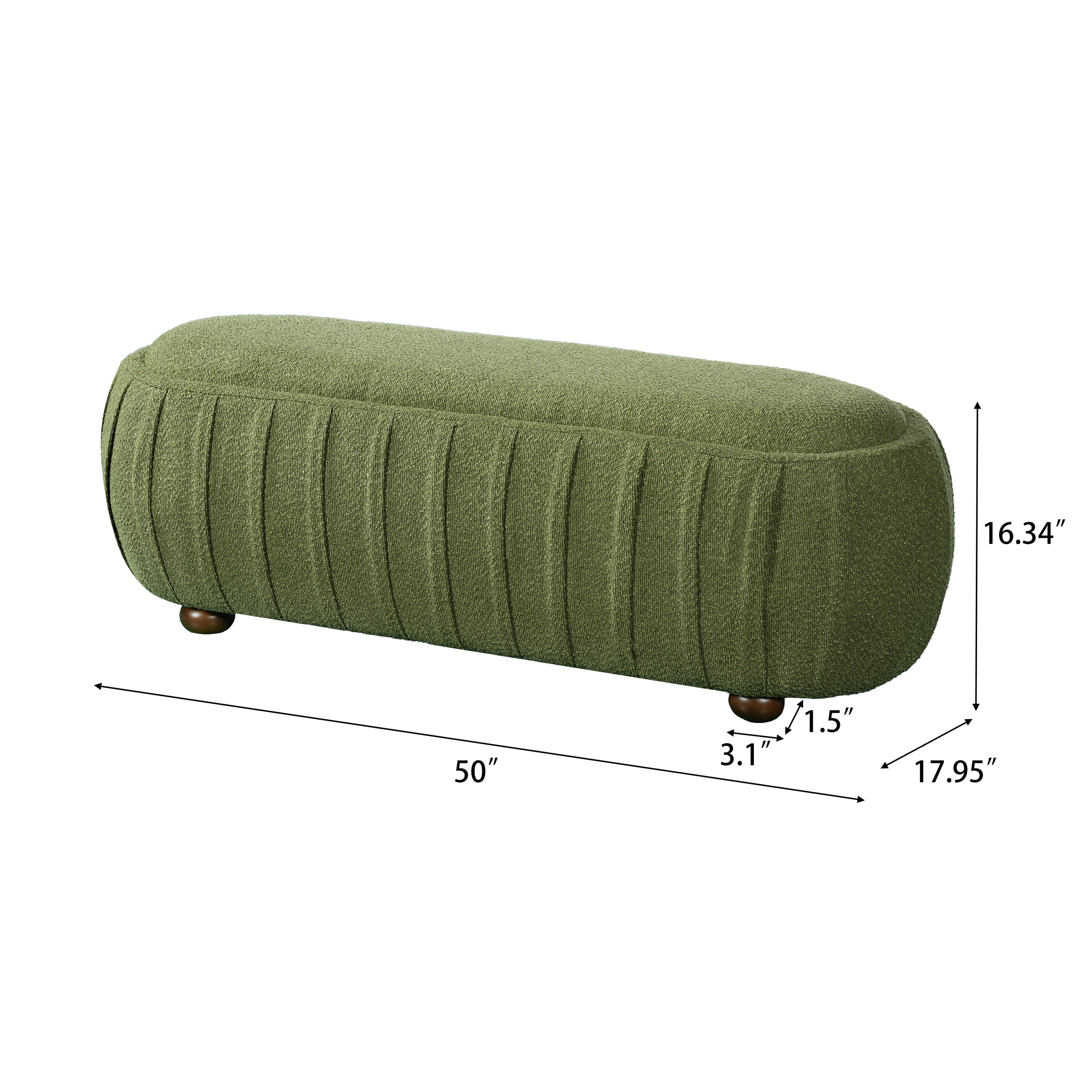 Upholstered Oval Ottoman Olive Green Boucle Rubberwood Legs 50x17.95x16.34