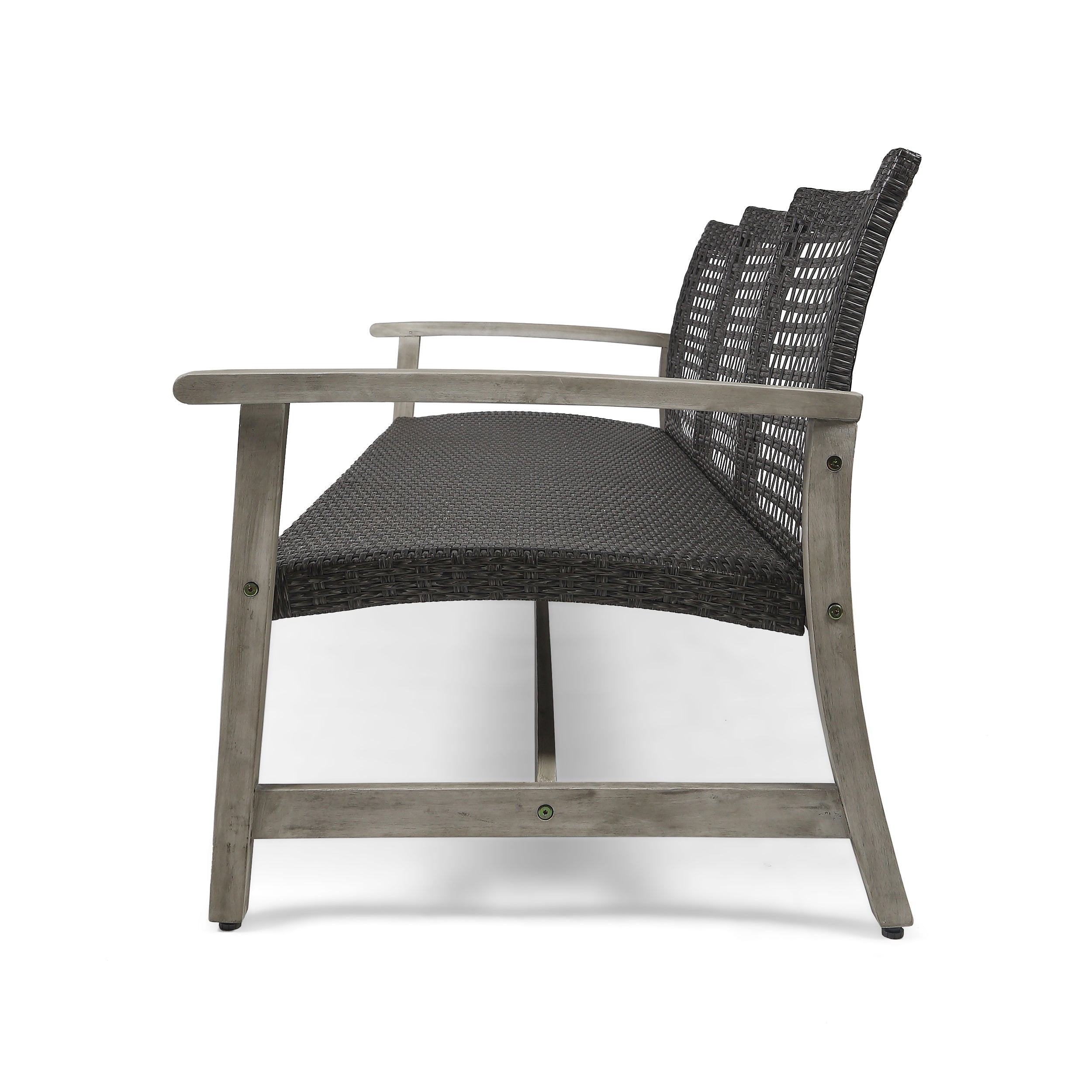 Outdoor Sofa Acacia Wood Wicker 3 Seater Gray 75.5in