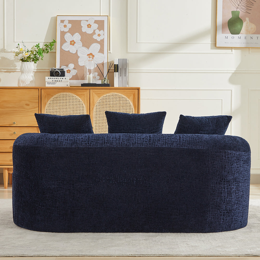 Loveseat Curved Chenille Blue Memory Foam 3 Pillows No Assembly 63.2 In 300 LB