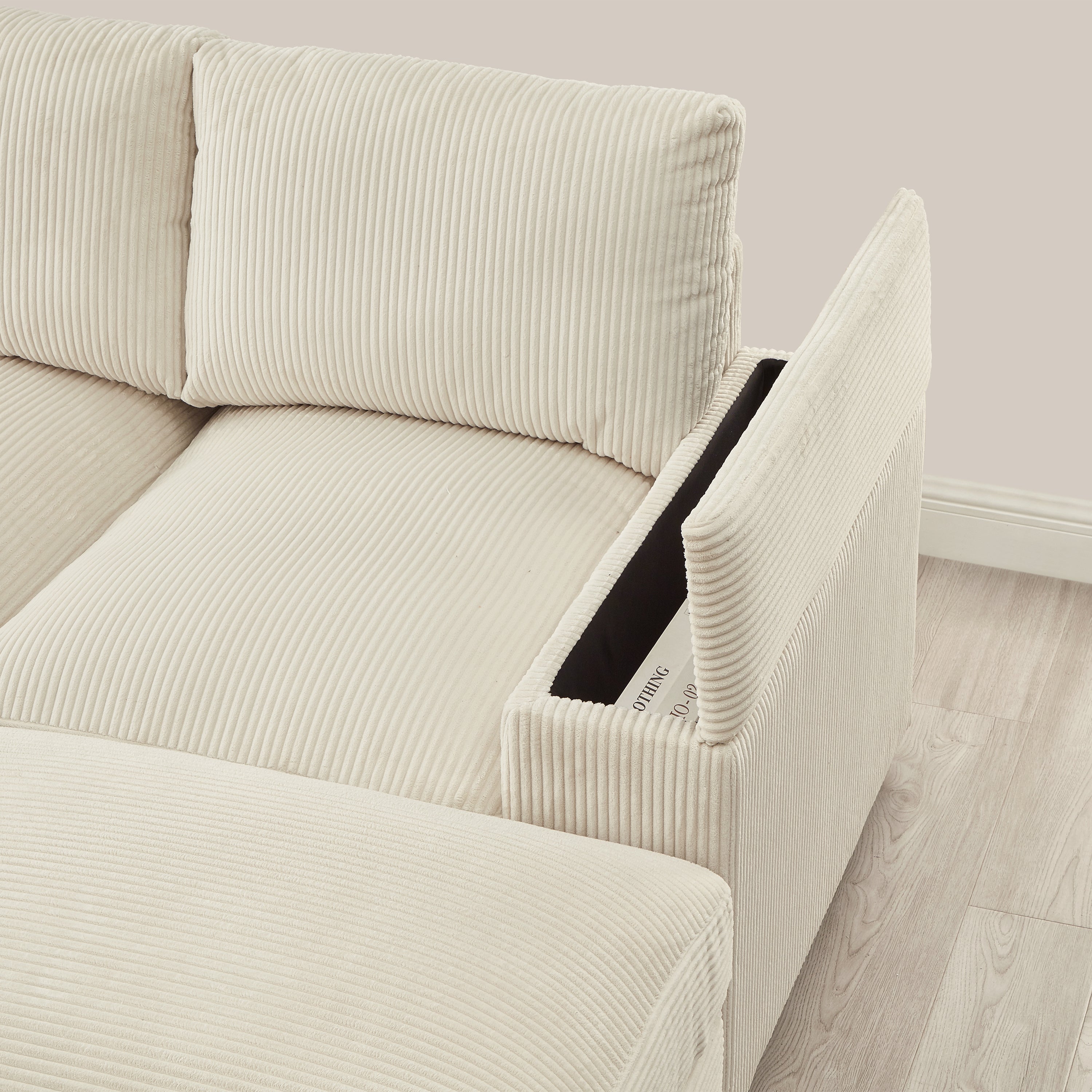 Sectional Sofa U-Shape Corduroy Beige 4 Seat 122 In 2 Ottomans