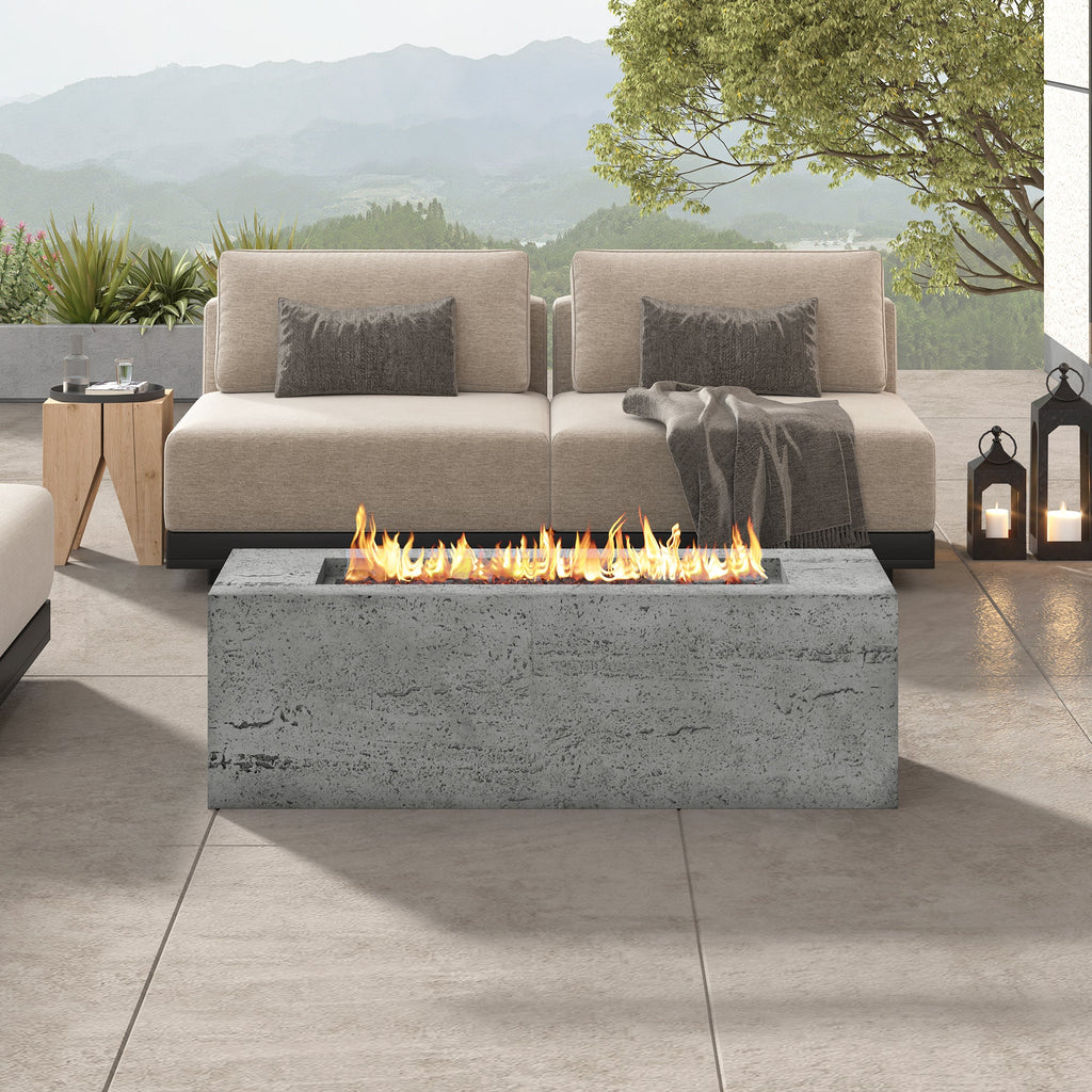 Fire Pit Propane Rectangular MGO Gray 40000 BTU with Tank Cover 41.9 In