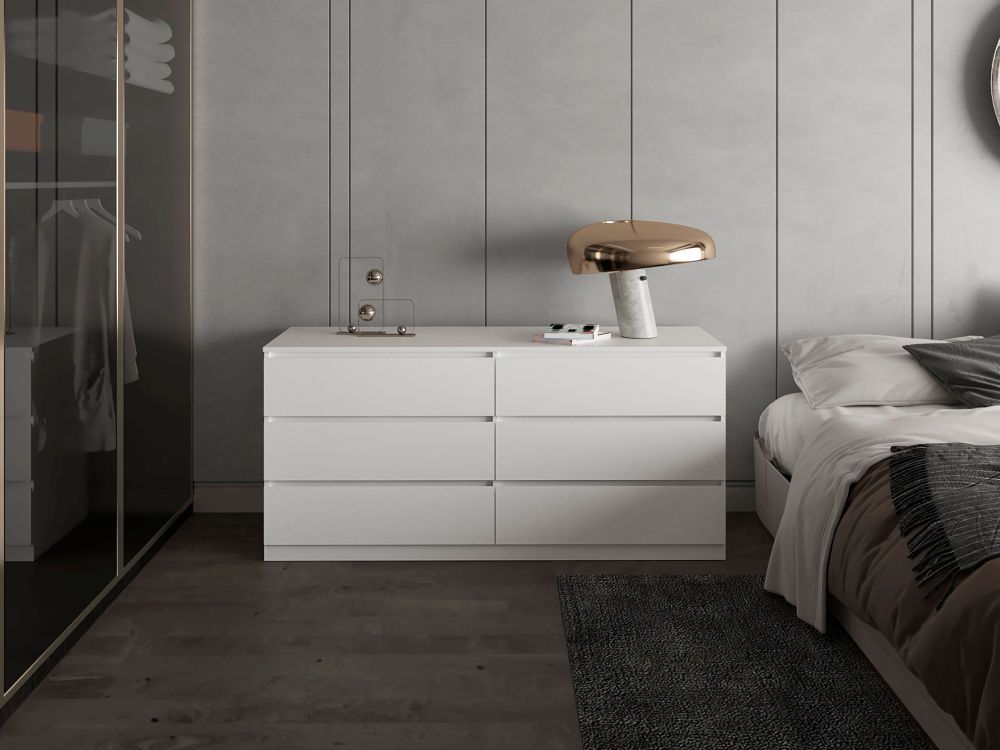Dresser Minimalist Set of 2 6-Drawer White Particle Board Metal Legs 60.4 In