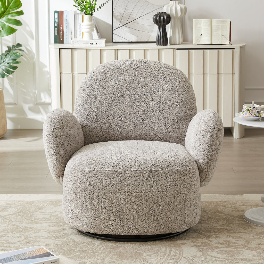 Accent Chair Swivel 360 Degree Fabric Gray Metal Frame 35x35x32 In