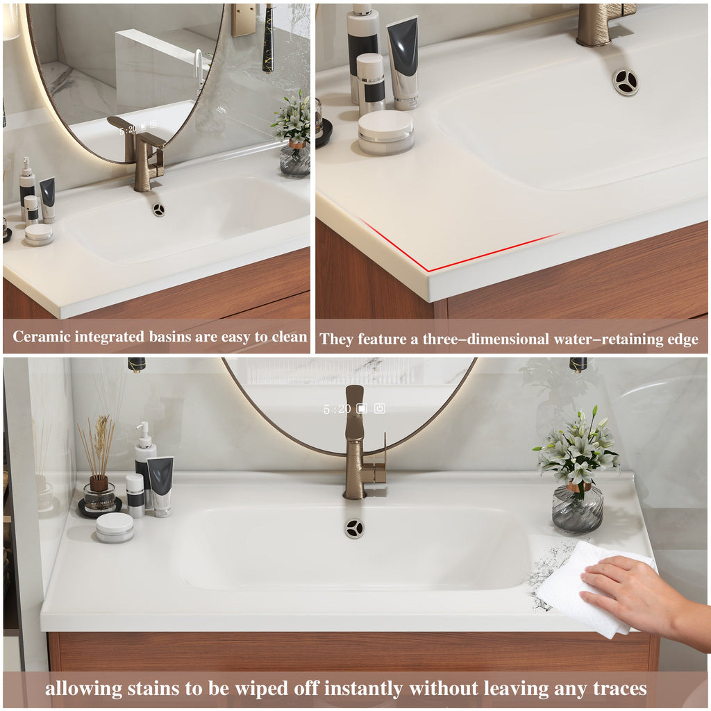 35.4' Mid-Century Floating Bathroom Vanity with Ceramic Undermount Sink