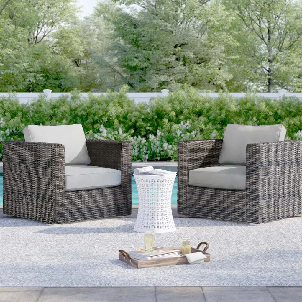 Outdoor Club Chair Wicker Espresso Gray Cushion Aluminum 2 Piece 600 LB