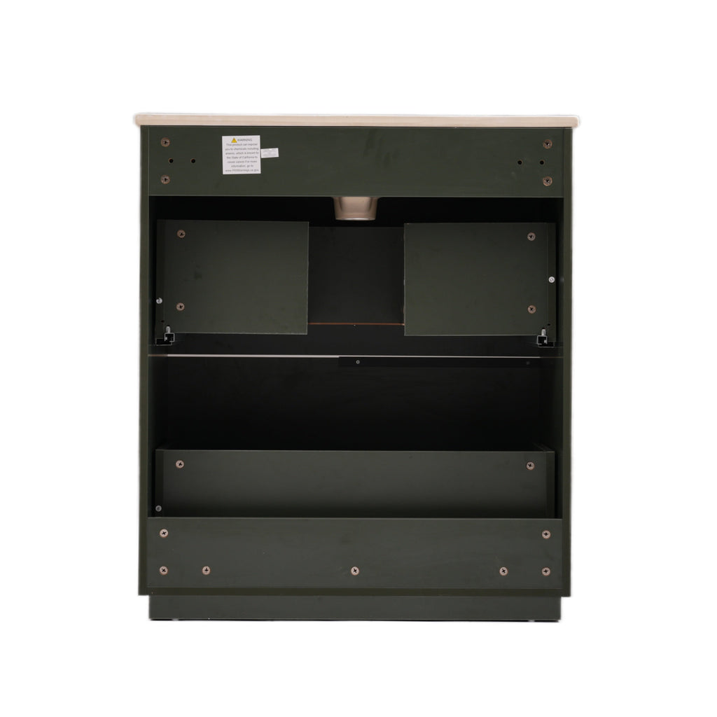 Green Fluted Bathroom Vanity with Ceramic Sink, 30' Full-Extension Drawers, S...