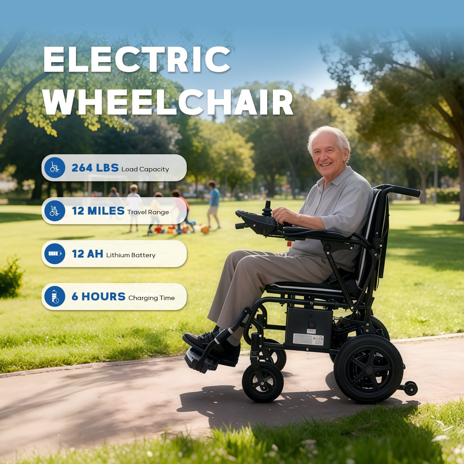 Wheelchair Electric Foldable Aluminum 264 LB 36 LB 180W Dual Motor LED Lights