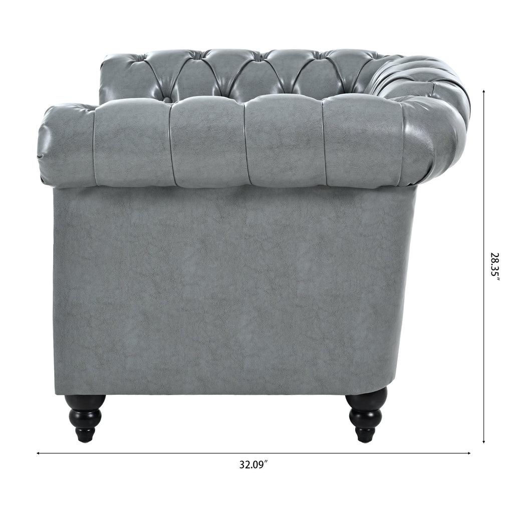 Accent Chair Contemporary PU Leather Gray Birch Legs 39x32x28 In 220 LB