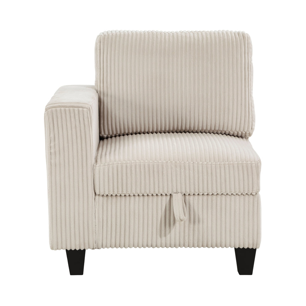Sectional Sofa Modular Corduroy Beige 8-Seat Storage USB 163in