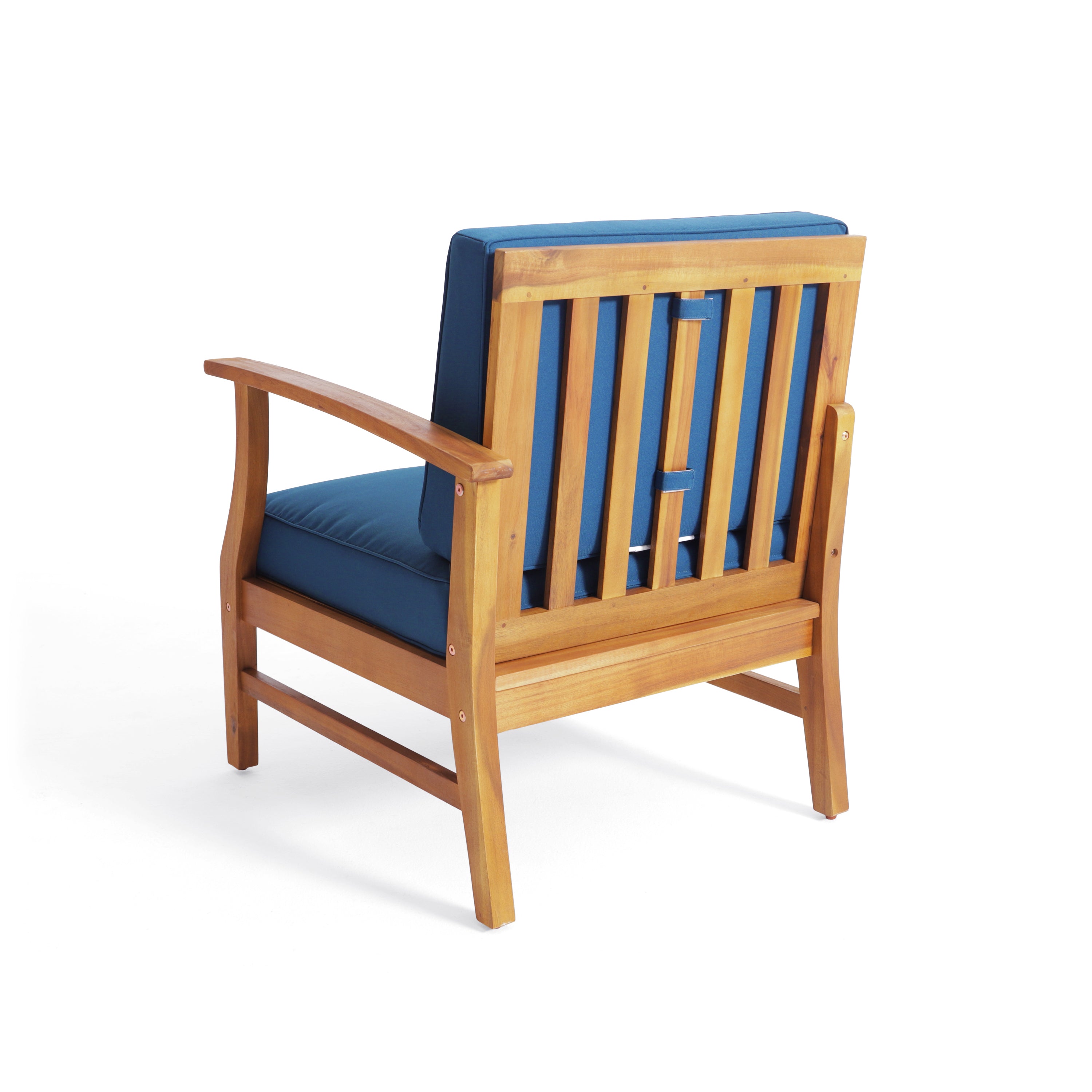 PERLA 6-Piece Outdoor Sectional Sofa Set, Acacia Wood Frame, Blue Cushions