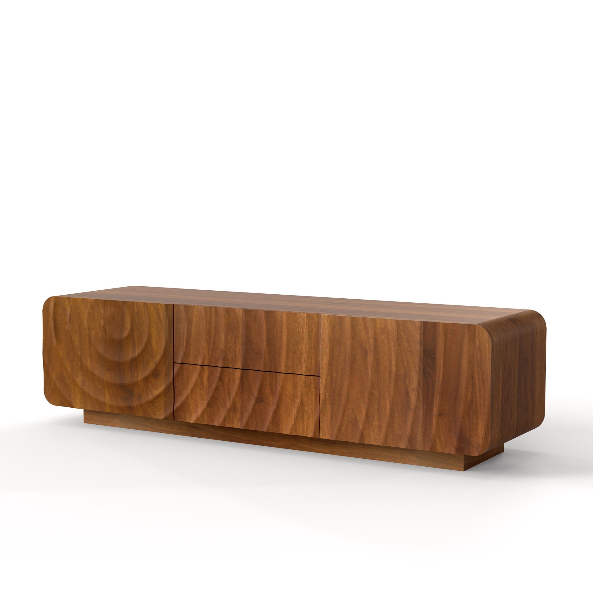 TV Stand Floating Base Spiral Wave Walnut for 60" TVs