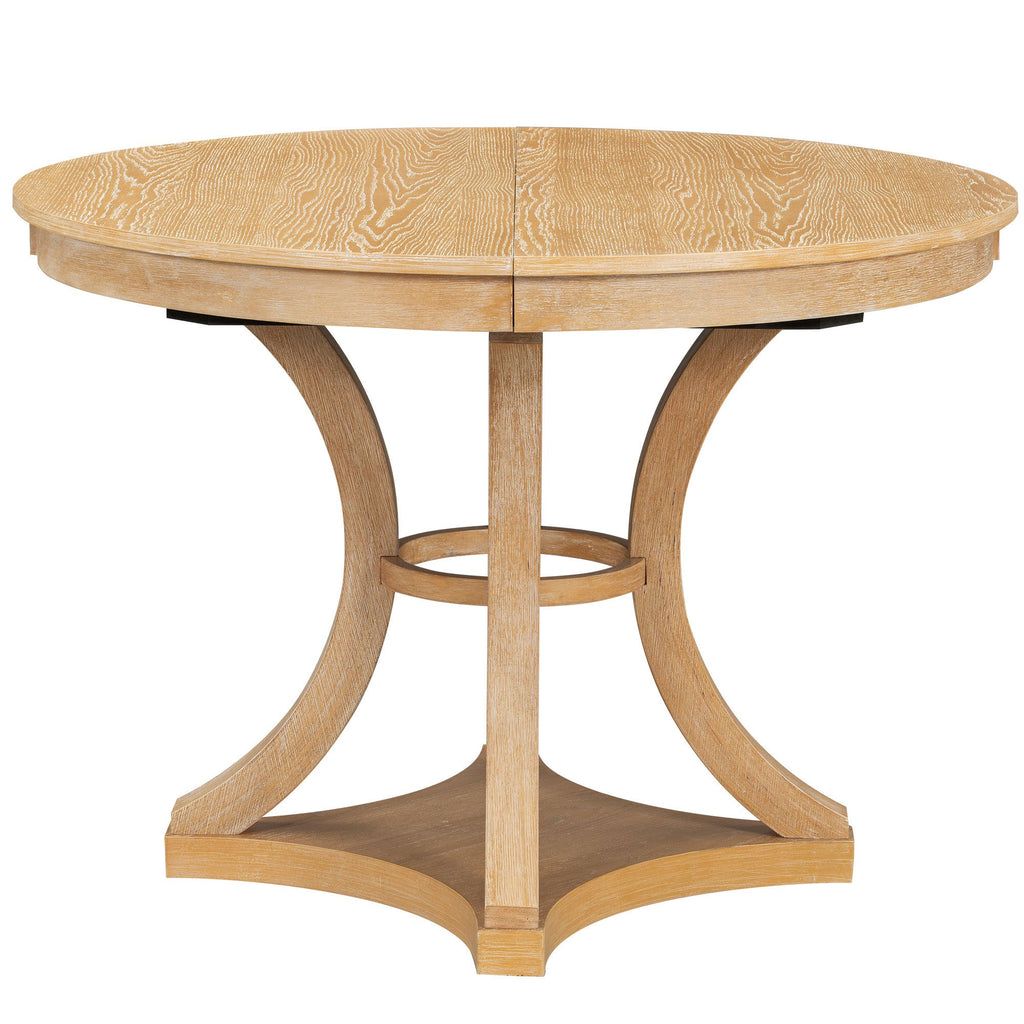 5-Piece Retro Functional Dining Table Set Extendable Round Table and 4