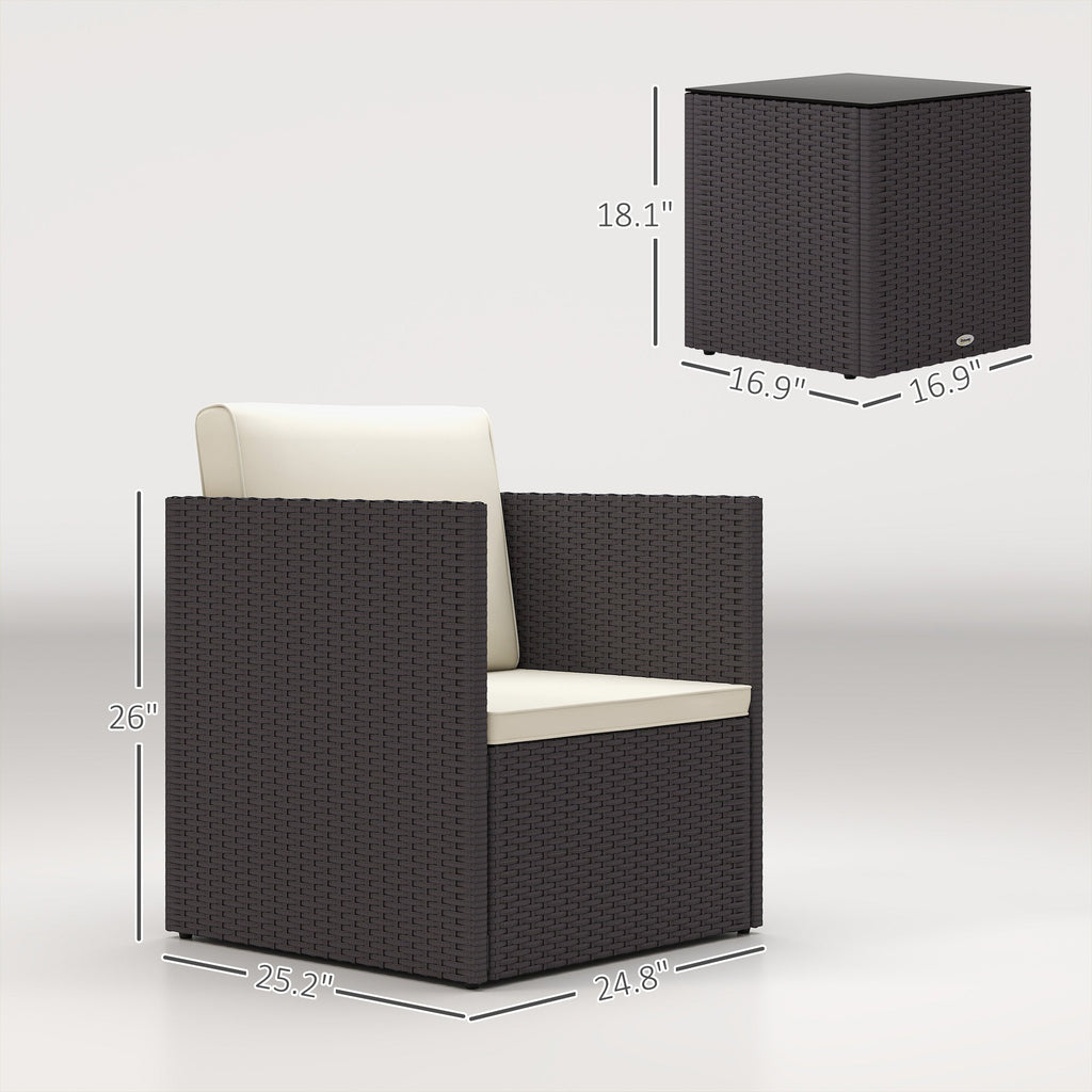 Outdoor Bistro Set PE Rattan Brown Folding 3 Piece Tempered Glass Table