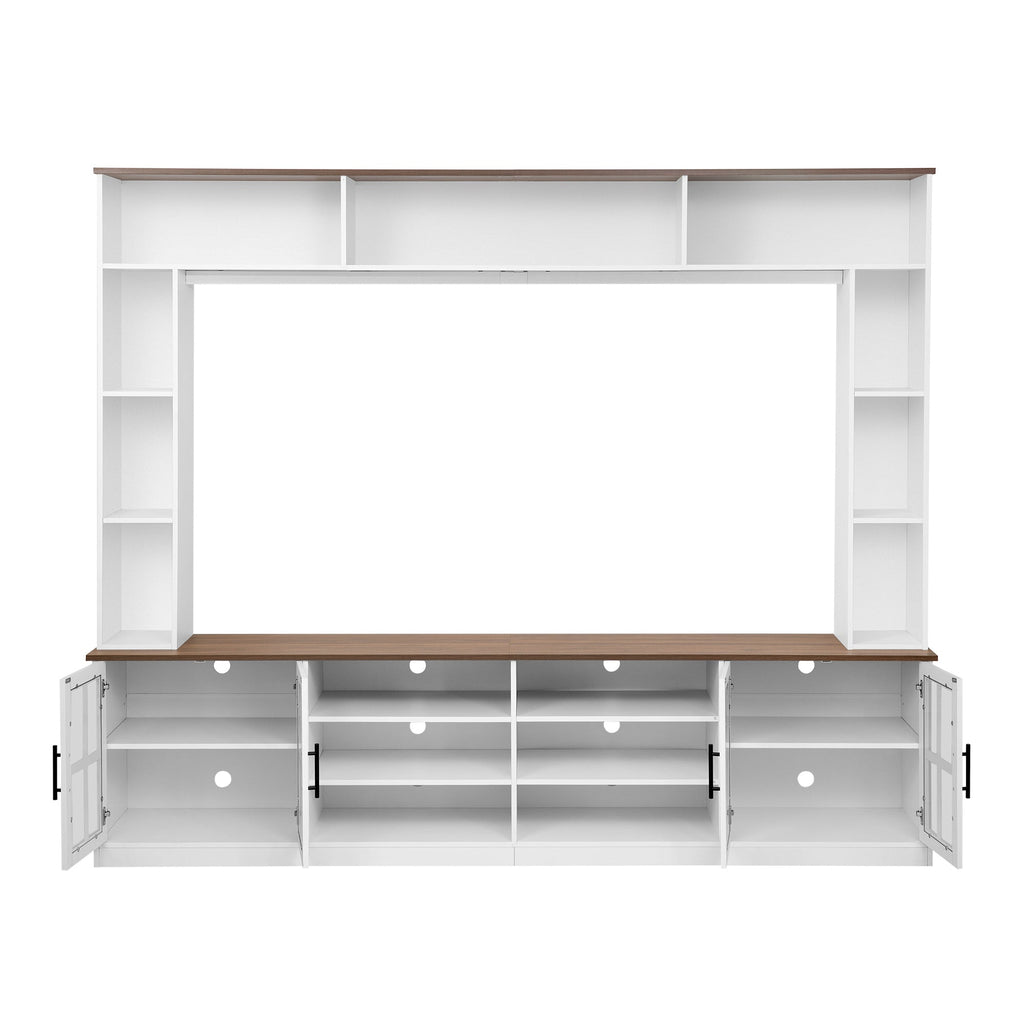 White MDF Glass TV Stand Entertainment Center Wall Unit 80