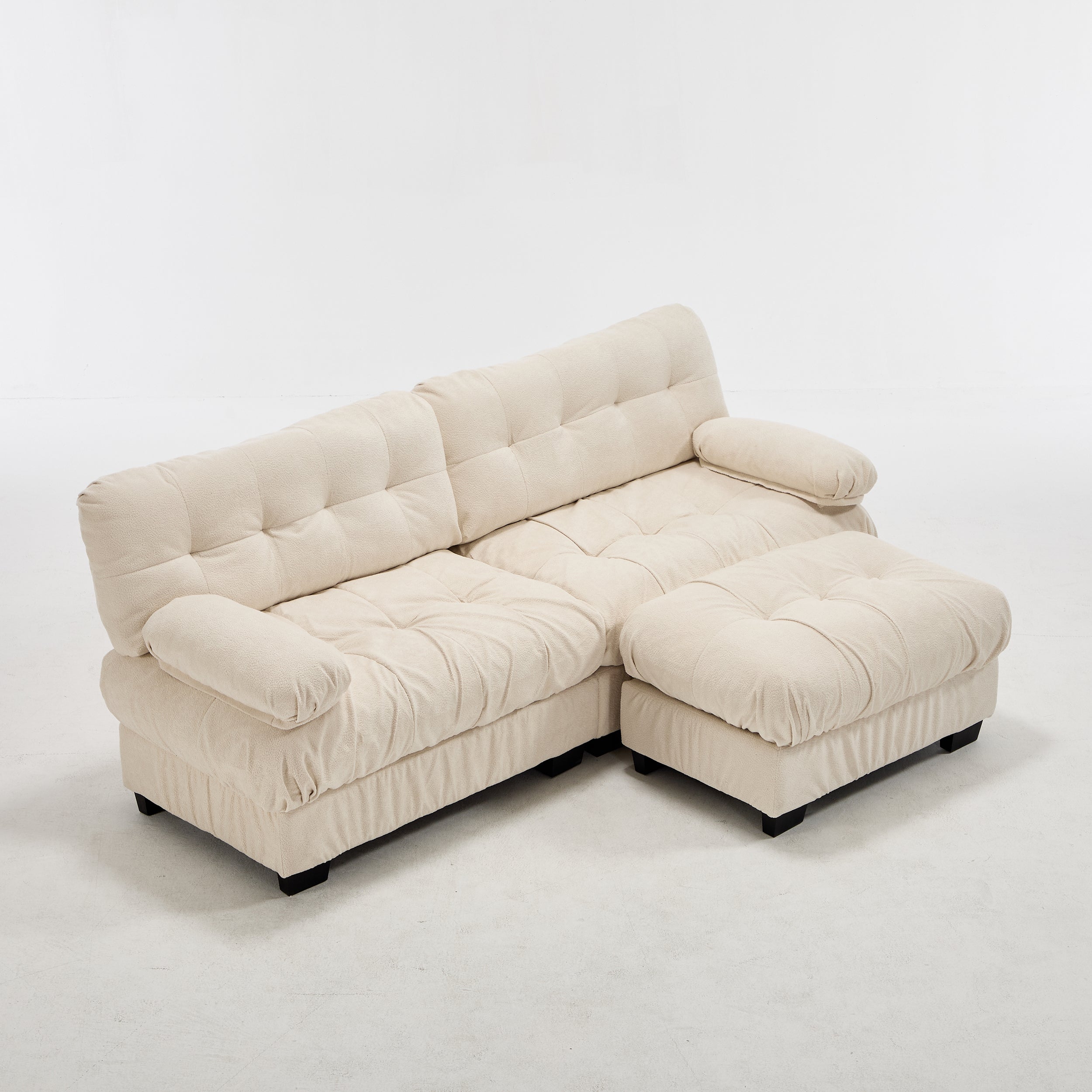 Sectional Sofa L-Shape Cloud Flannelette Beige 3 Seat 88 In 4 Pillows