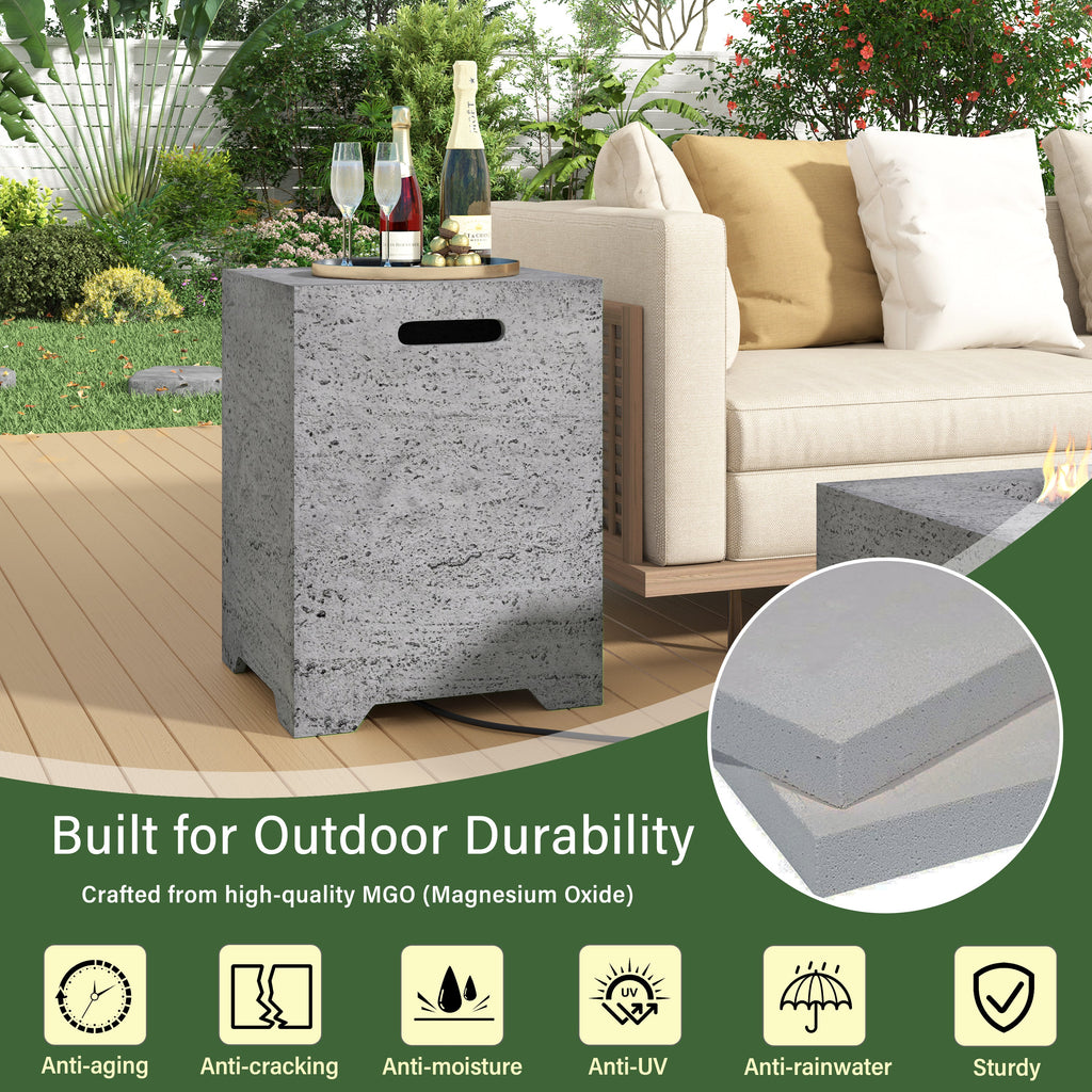 2-in-1 Outdoor Fire Pit and Propane Tank Stand Set 41.9 Inch, Beige Grey