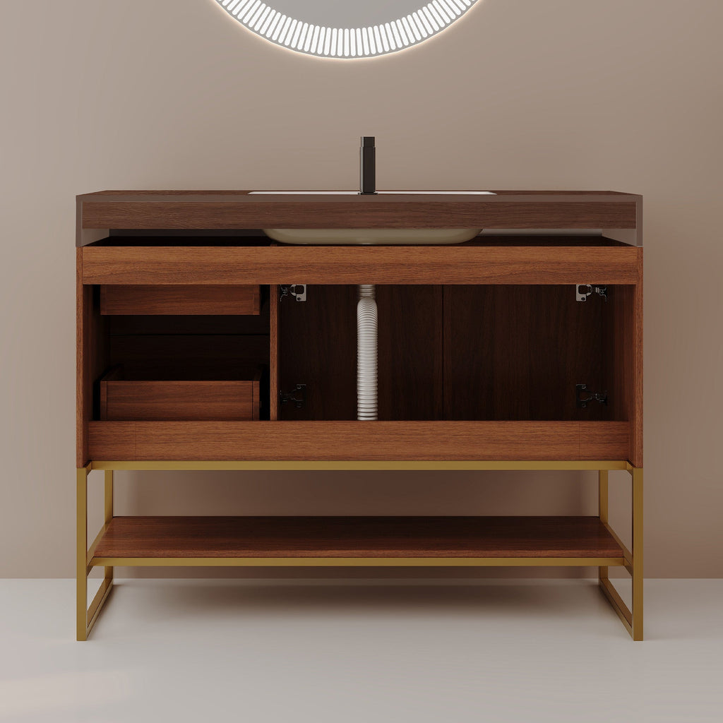 36' Modern Free-Standing Bathroom Vanity with Seamless Ceramic Sink & Sintered Stone Top