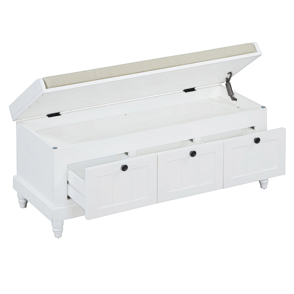Entry Bench Fluted MDF White Cushioned Seat 3 Drawers 44x16x19